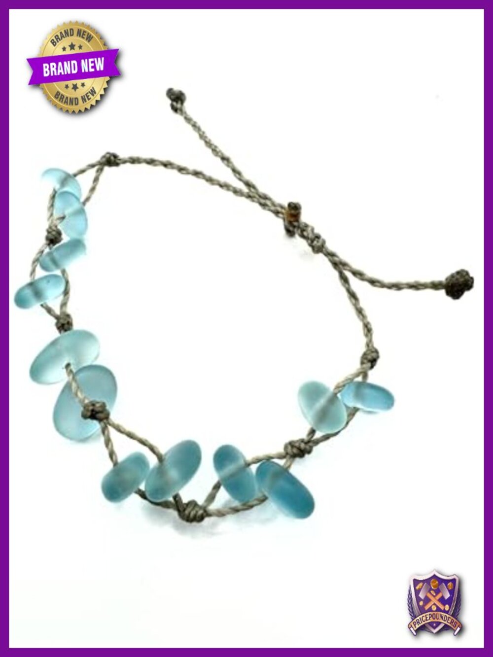 Aqua Sea Glass Adjustable Bracelet Anklet 8.5-11 Beach Wrap